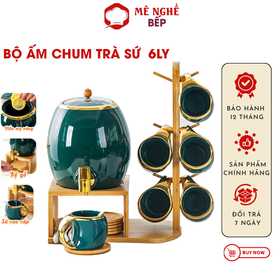 Bộ bình trà chum sứ - CÓ HÌNH ẢNH THẬT - Bộ trà chum sứ xanh cổ vịt viền vàng - Dung tích 3l - Phong cách Bắc Âu sang trọng - 20 món - Bộ ấm chum cốc sứ - Có hai màu xanh và trắng - Có vòi
