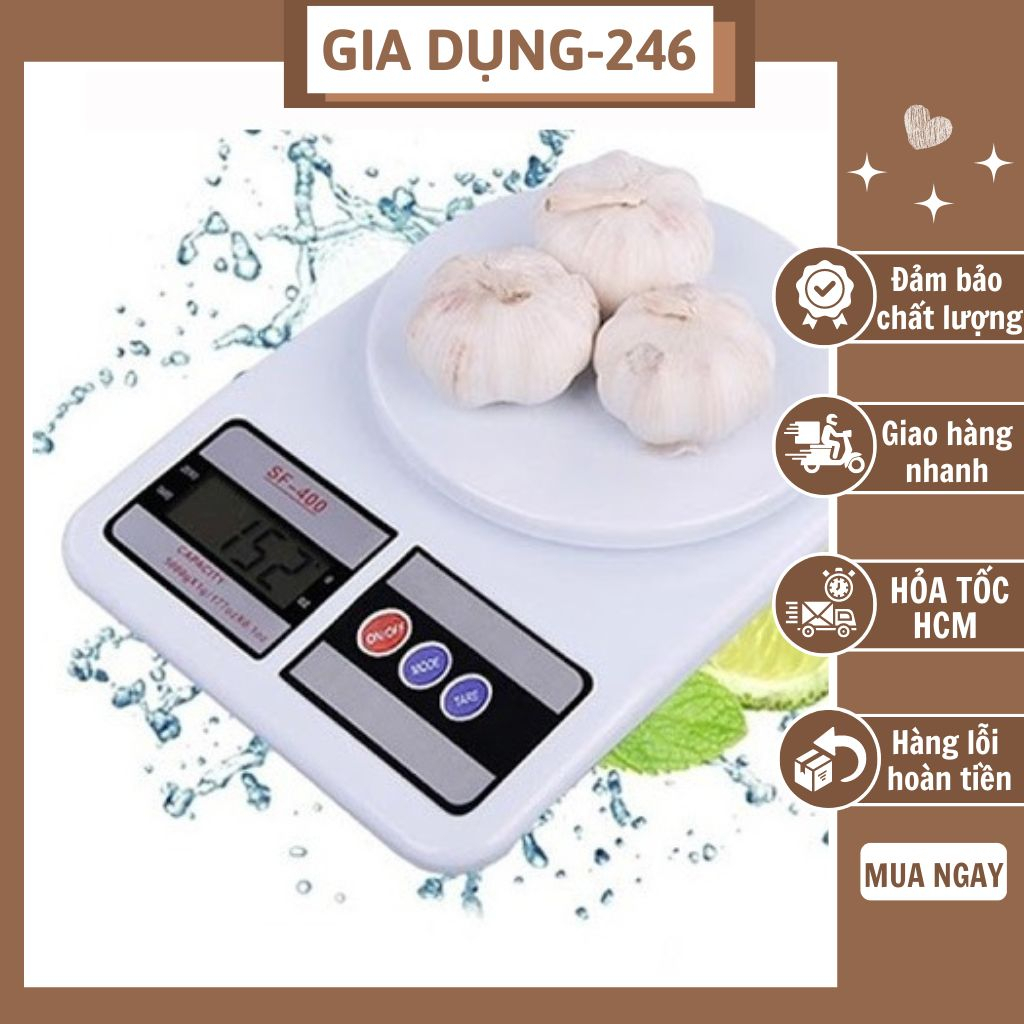 Cân điện tử nhà bếp sf400 1g-10kg kèm pin, độ chính xác cao có màn hình led cảm ứng cân tiểu ly nhà bếp kèm pin