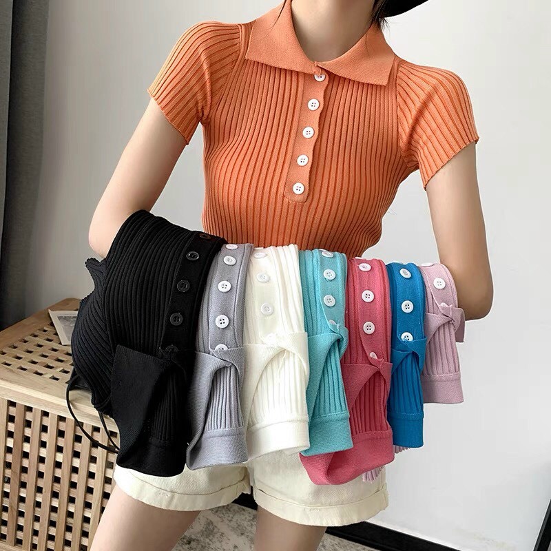 Áo len mỏng cổ bẻ cúc ngực