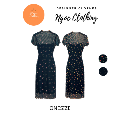 Váy body dài đen ngocclohting nữ đầm 2s in hoa nổi 3d quyến rũ