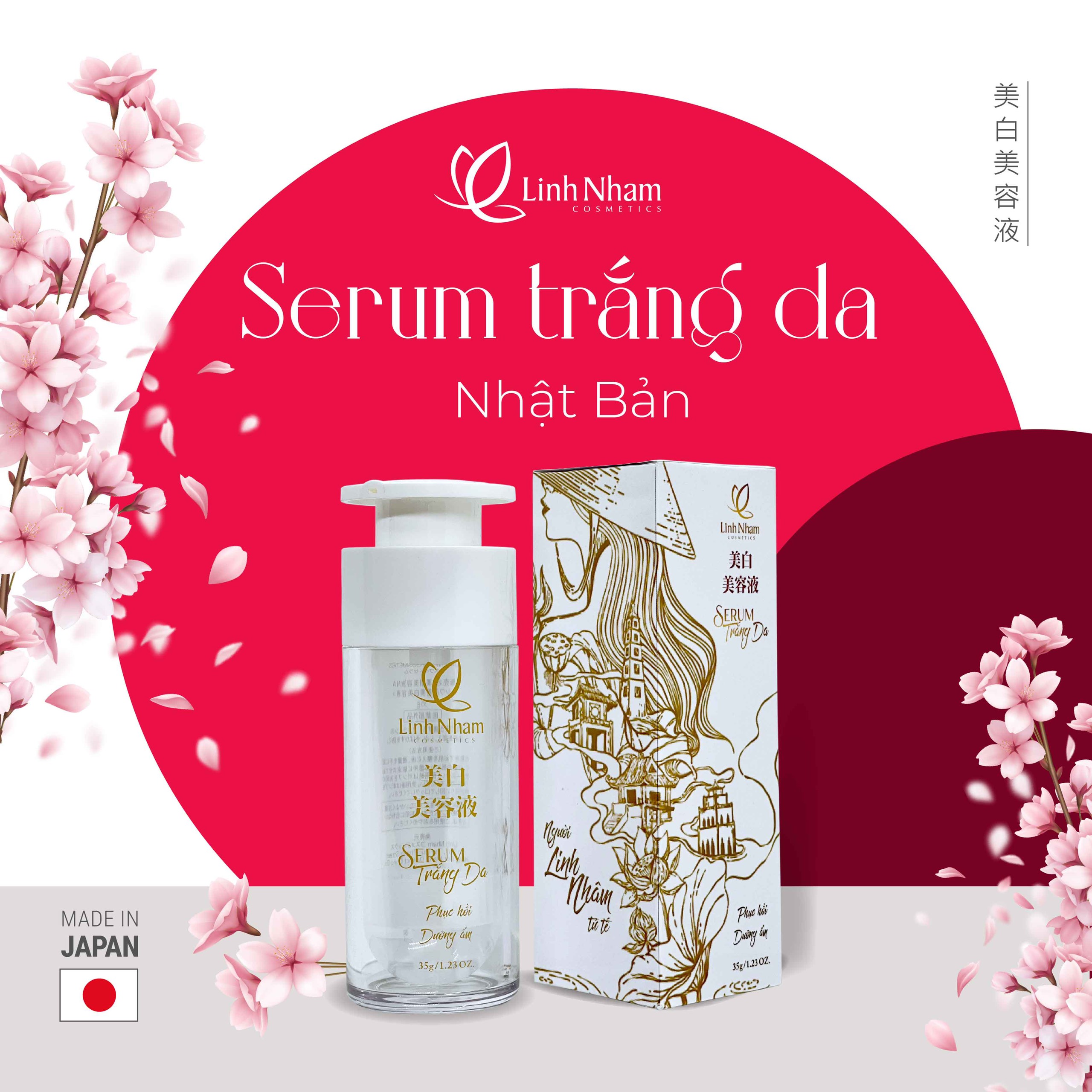 [HCM]Serum dưỡng da làm trắng Nhật Bản (SERUM TRẮNG DA), duy trì độ ẩm lên đến 72h, giúp da căng bóng mịn màng cải thiện nếp nhăn, chống lão hóa, 35ml - Linh Nhâm Cosmetics