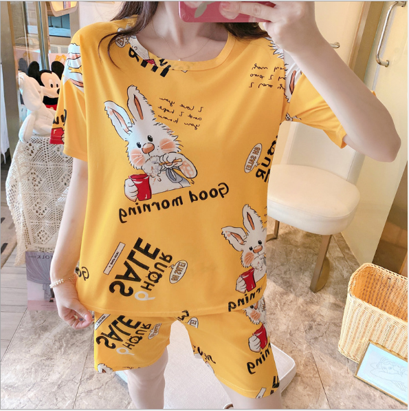 [Sale TẾT 3 Ngày] Bộ đồ ngủ nữ ngắn tay, họa tiết THỎ VÀNG