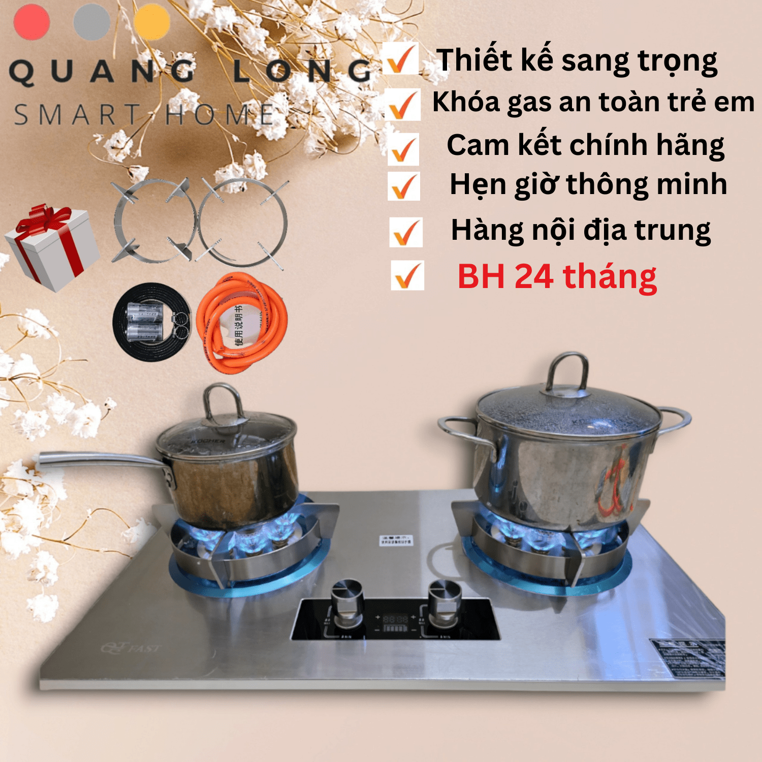 Bếp ga đôi 9 đầu đốt qt-fast02 ,tích hợp chế độ hẹn giờ cảm biến an toàn - bếp ga cao cấp lắp âm và dương