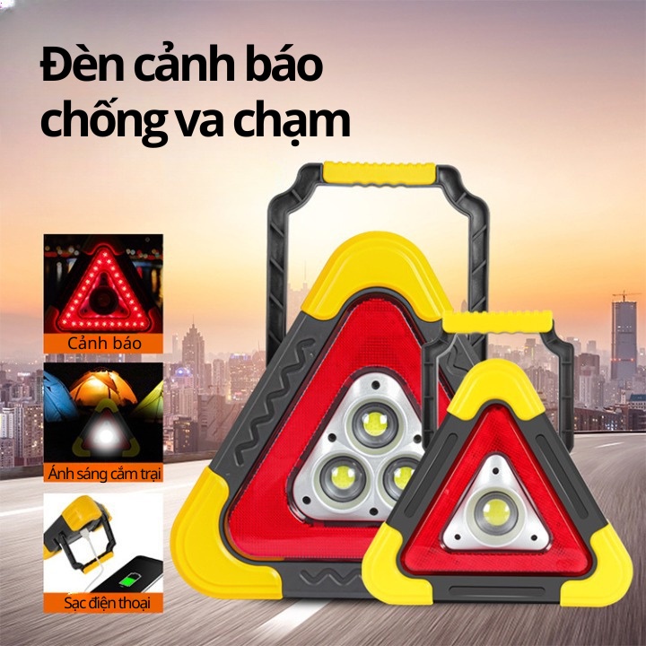 Biển tam giác đèn led cảnh báo dừng đỗ xe ô tô khẩn cấp với cụm 3 đèn pha sử dụng năng lượng mặt trời