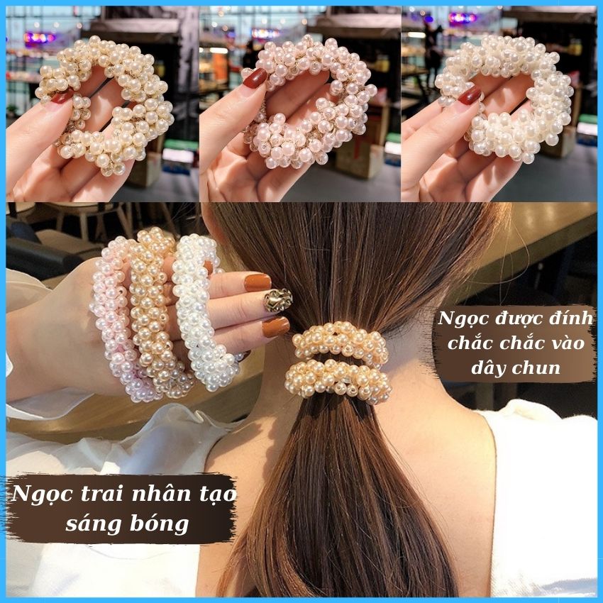 [HCM]Dây Cột Tóc Ngọc Trai Phong Cách hàn Quốc Được Đính Ngọc Trai Nhân Tạo Sáng Bóng Đính chắc Chắn Dây Thun Co Giãn Siêu Bền Phụ Kiện Tóc Hàn Quốc Xinh Lung Linh