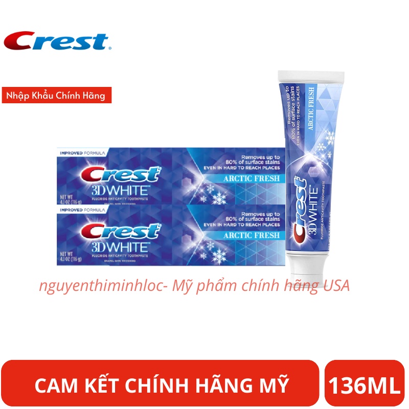 Kem đánh răng Crest 3D White Arctic Fresh 135ml, trắng răng, tẩy ố hiệu quả