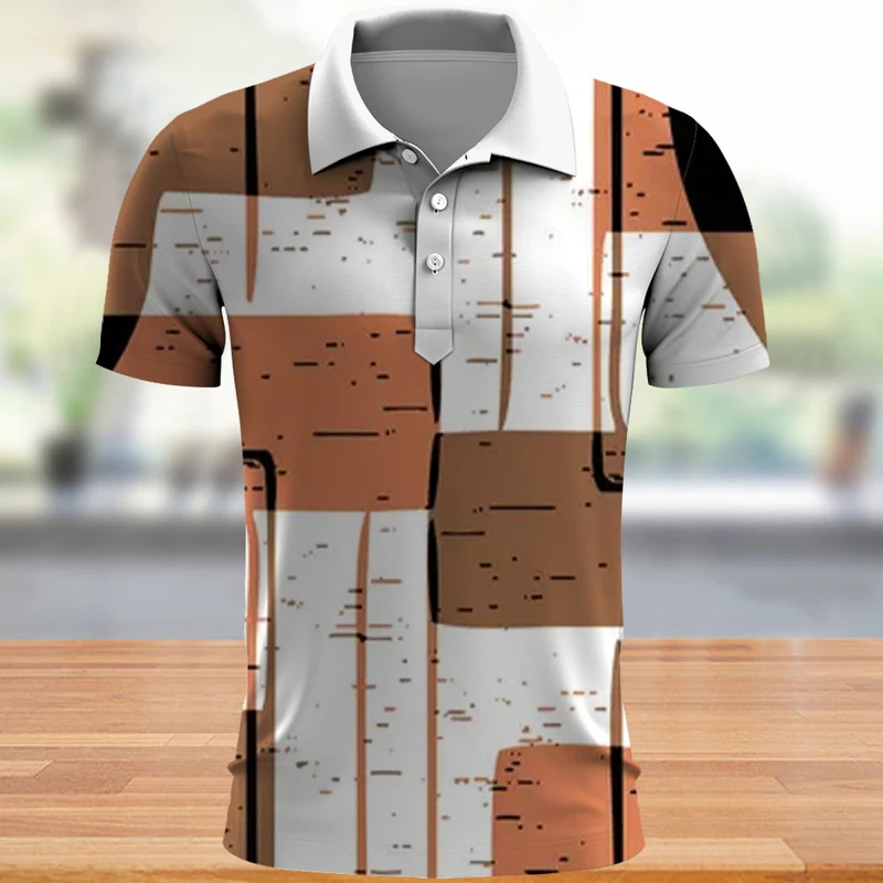 COD COD Áo polo nam in tàu mặt svỡ cổ kính, thời trang đường phố hàng ngày, Áo Polo Cổ Tích Tay Bạc Bạc - 2