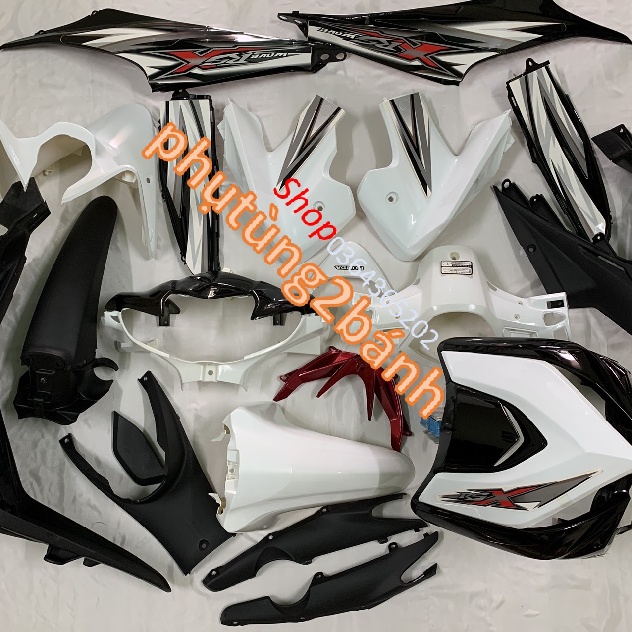 ( Tặng Tem ) Bộ Dàn áo xe  Wave RSX 110 - RSX đời 2009 đến 2011 màu Trắng Đen  - nhựa nguyên sinh cao cấp LOẠI ĐẸP