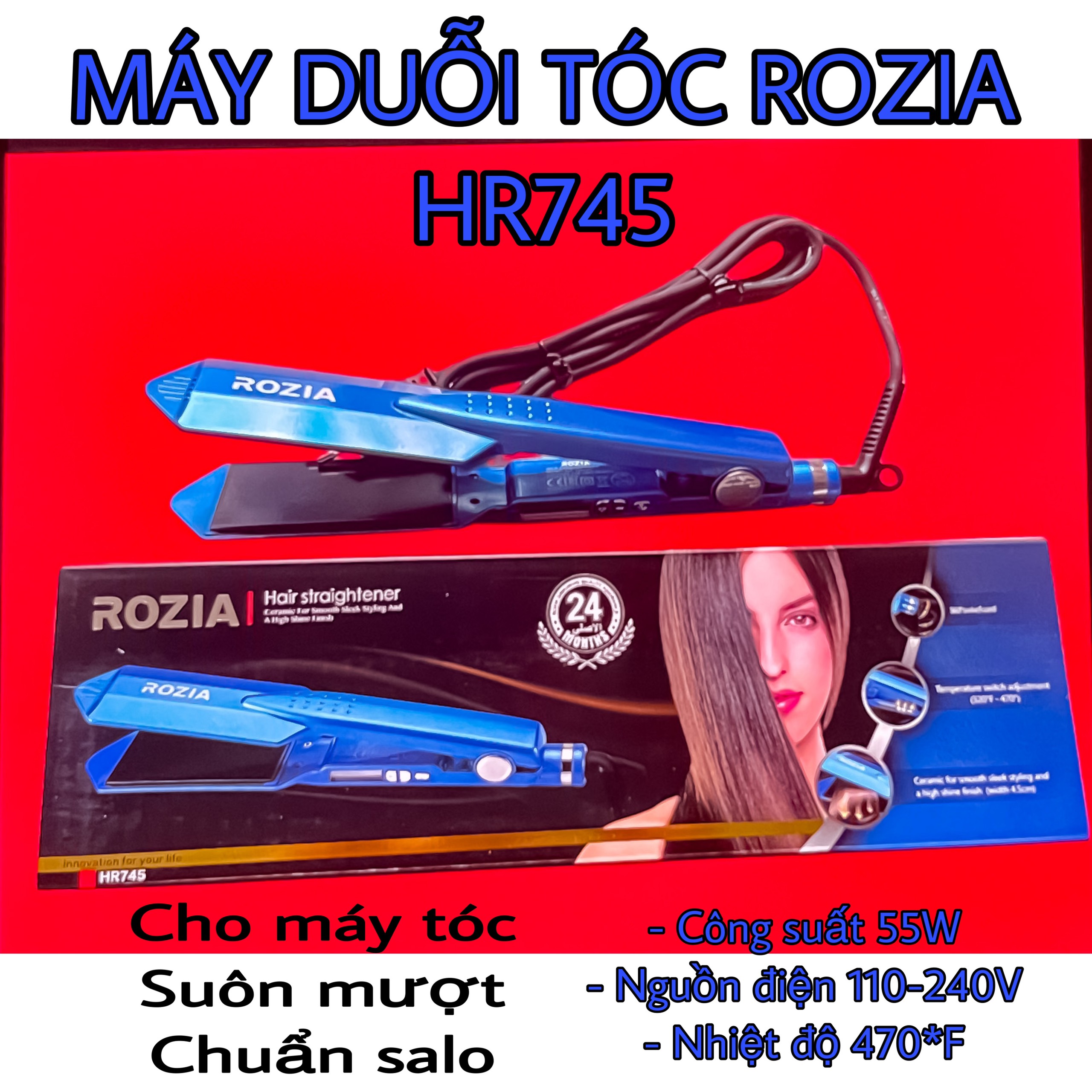 Máy duỗi tóc chuyên nghiệp rozia hr745 - máy ép tóc thẳng tạo kiểu tóc chuẩn salon, máy làm tóc, dụng cụ làm tóc chất lượng uy tín
