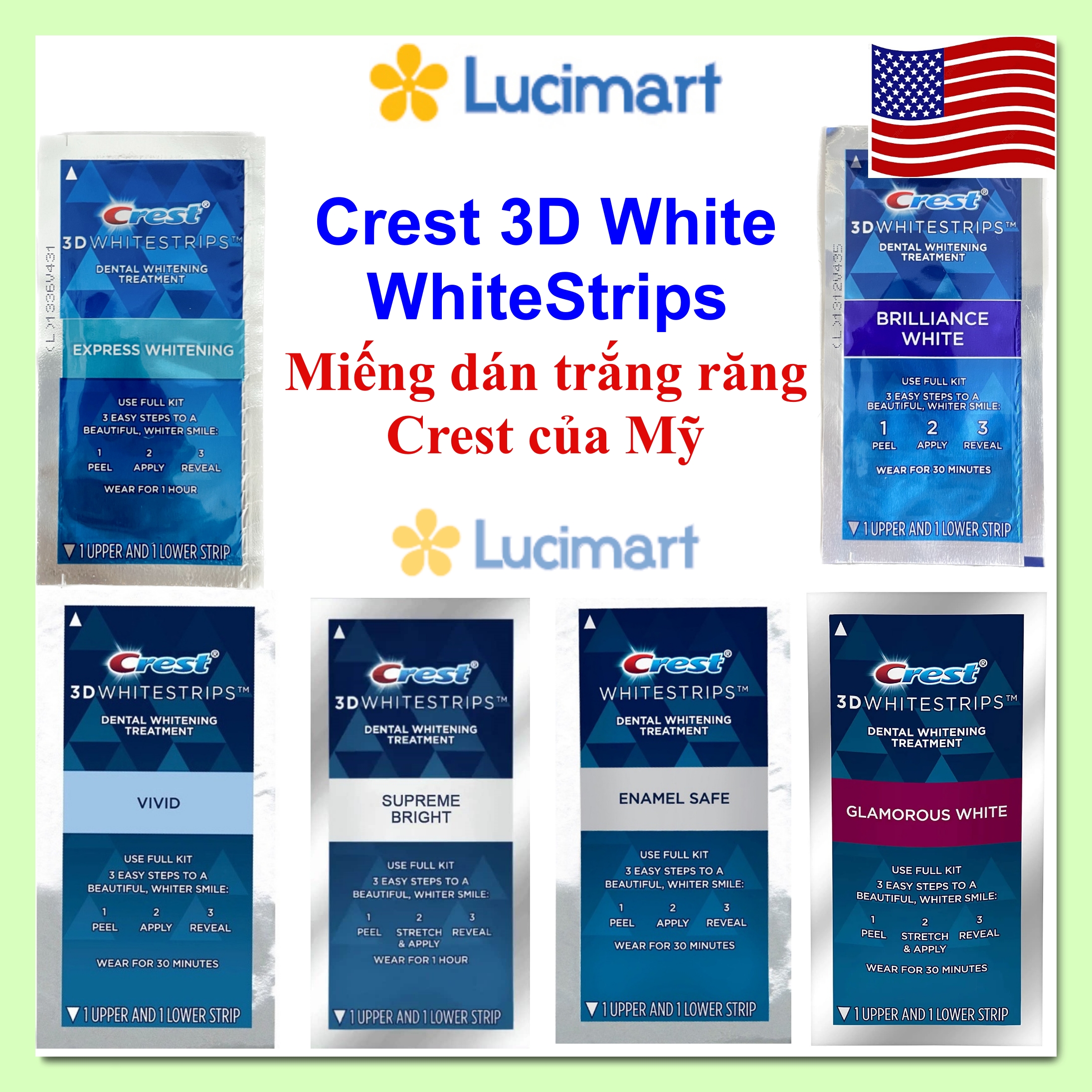 Miêng dán trắng răng từ Mỹ Crest 3D White Whitestrips nhiều loại [Hàng Mỹ]
