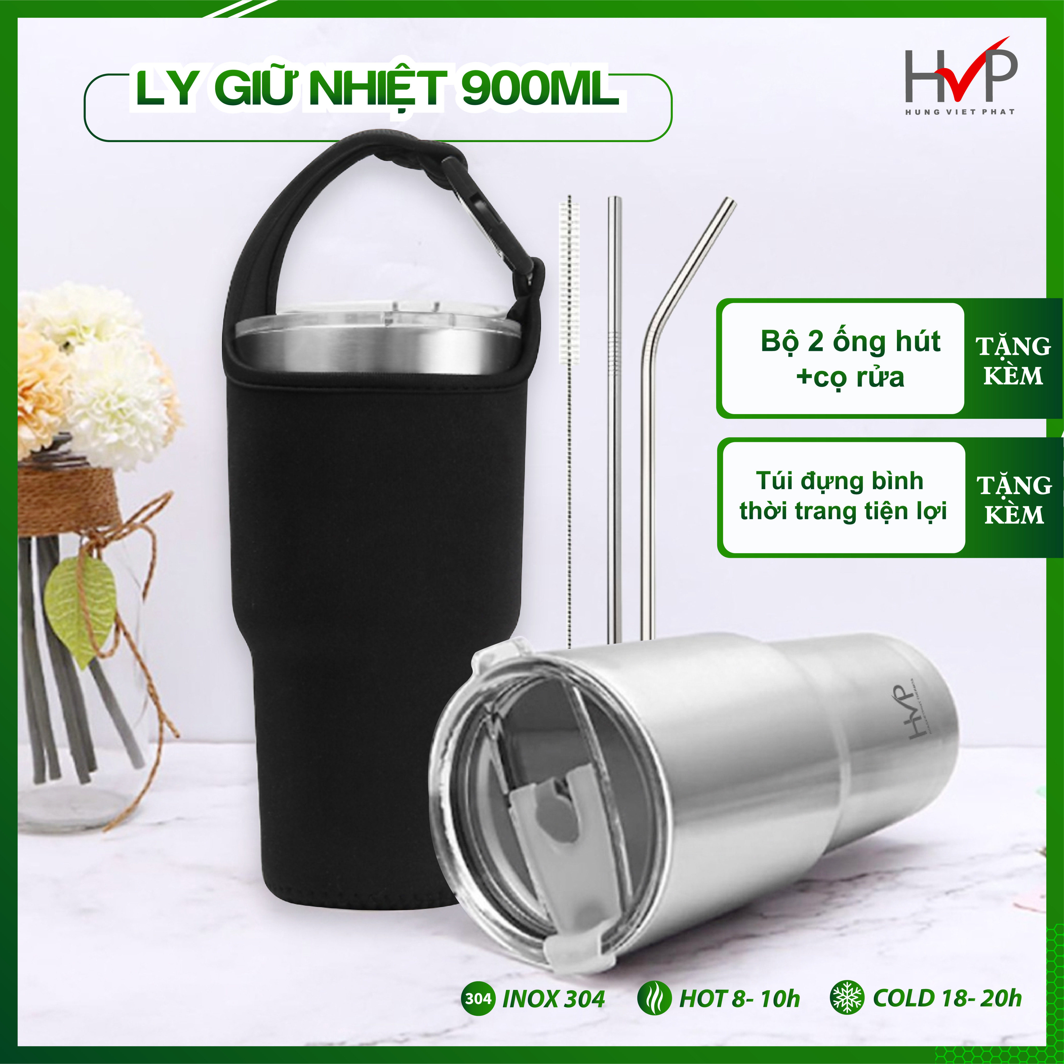 ?? ly giữ nhiệt hvp ?? bình giữ nhiệt bằng inox 304 hvp ?? dung tích 900ml