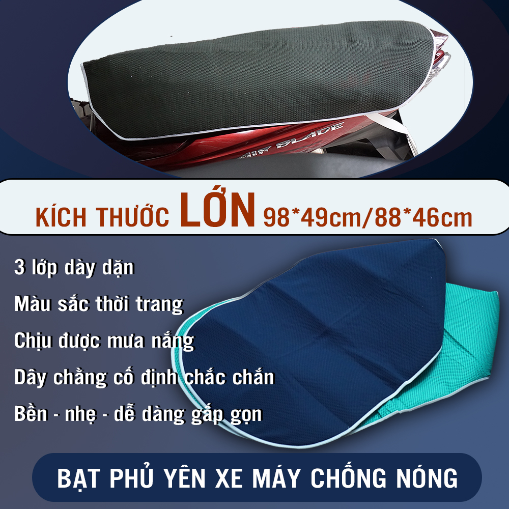 Tấm Bạt Đệm Miếng Phủ Trùm Lót Che Yên Xe Máy SIZE LỚN Chống Nóng Nắng Mưa 3 Lớp Cao Cấp