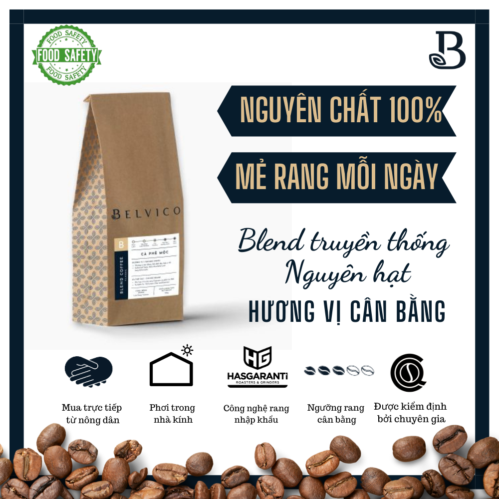 Cà phê hạt Blend Ttruyền thống - Hương vị cân bằng - nguyên chất 100% - Belvico coffee