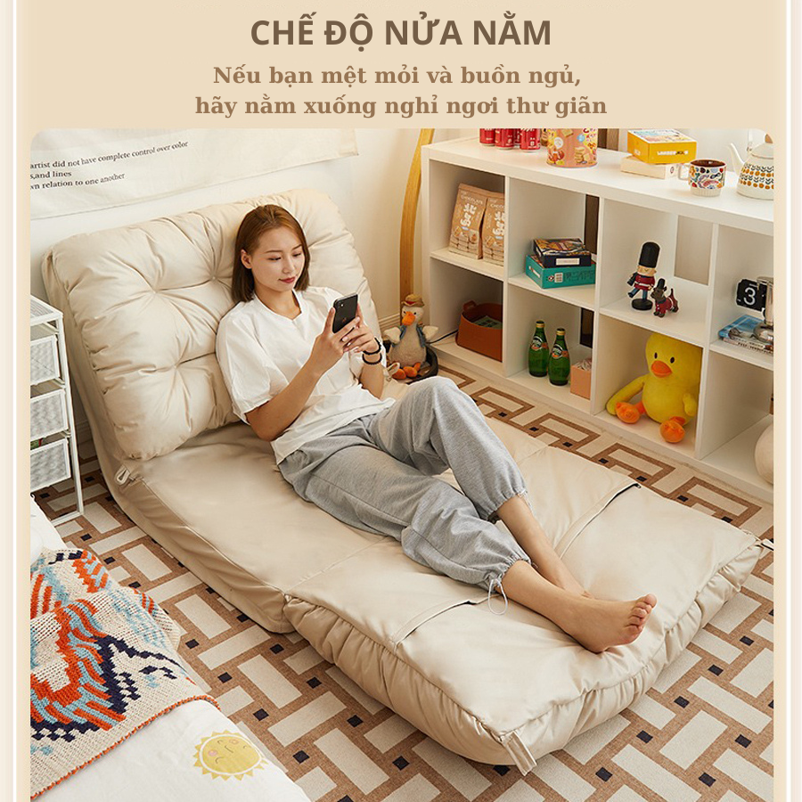 Giường sofa gấp gọn thông minh - Sofa Giường Lười - Sofa Bed Tựa Lưng Ngồi Bệt Tatami Đệm Cao Su Non Cao Cấp Giá Rẻ 5 Cấp Độ Gập Ngả