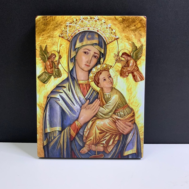 Tranh đức mẹ hằng cứu giúp - tranh công giáo in trực tiếp lên gỗ