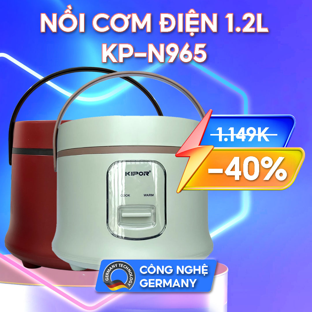 Nồi cơm điện kipor kp-n965 1.2l - lòng nồi dạng niêu, phủ lớp chống dính cao cấp - tặng kèm vỉ hấp - hàng chính hãng