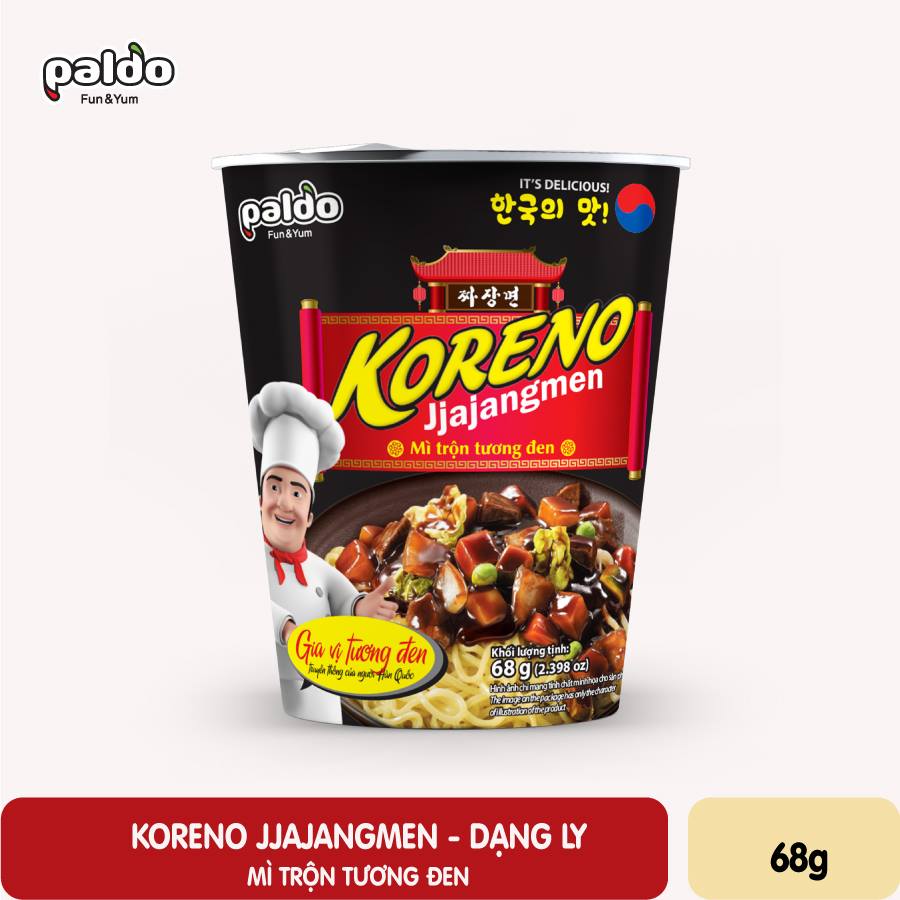 Chỉ 12.000 đ Ly mì trộn Koreno Jjajangmen 68g/ly - Gói gia vị tương đen nhập khẩu 100% Hàn Quốc Thơm ngậy đặc trưng, vị tương đen phù hợp khẩu vị người Việt Nam. Dạng ly tiện lợi - Có thể ăn chay được