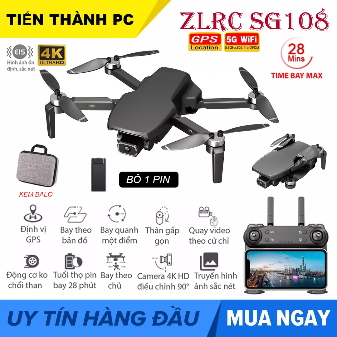 Flycam sg108 5g wifi fpv 4k hd camera kép, cảm biến bụng hỗ trợ chống rung els, thời gian bay 25 phút