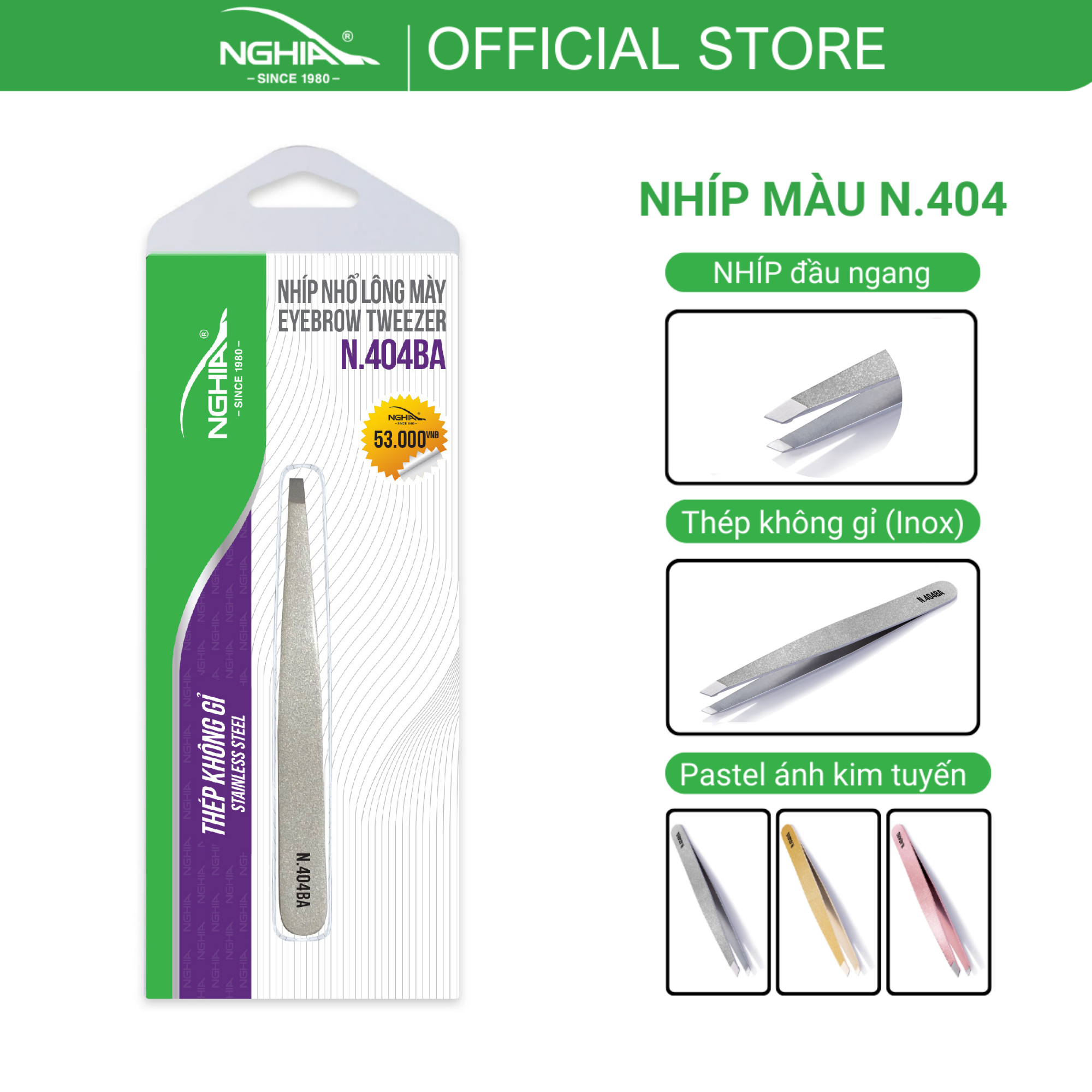 Nhíp Inox Đầu Ngang Nhổ Lông Mày KỀM NGHĨA N.404