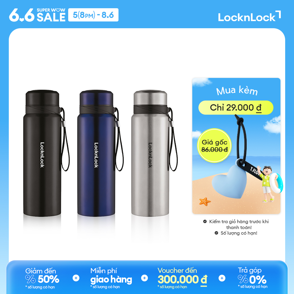 LHC6180 - Bình giữ nhiệt Lock&Lock Vacuum Bottle 800ml Thép không gỉ - Có dây xách, nhỏ gọn, giữ nhiệt 24h Giới hạn 5 sản phẩm/đơn hàng