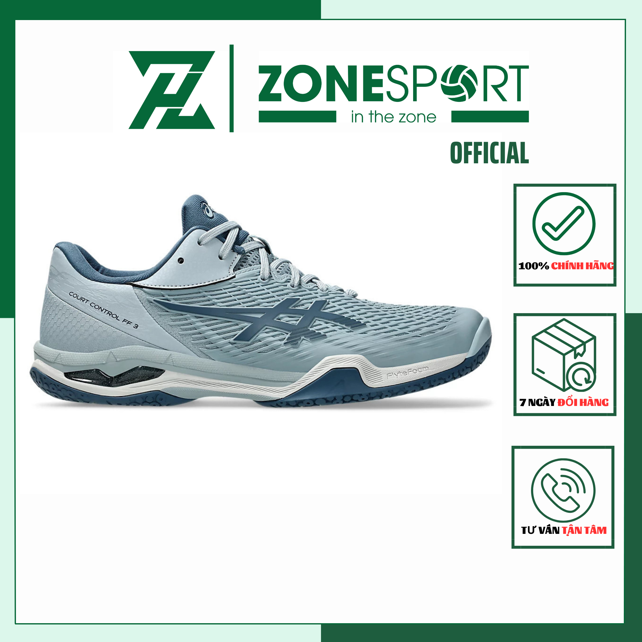 Giày Asics Court Control FF 3 Xanh Nhạt - Giày Cầu Lông, Tennis, Bóng Chuyền đế đệm êm thoáng khí