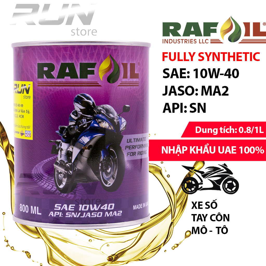 [HCM]Dầu nhớt Rafoil 10w40 100% tổng hợp - 800ml - made in Uae dành cho những xe đi nhiều động cơ bị mòn
