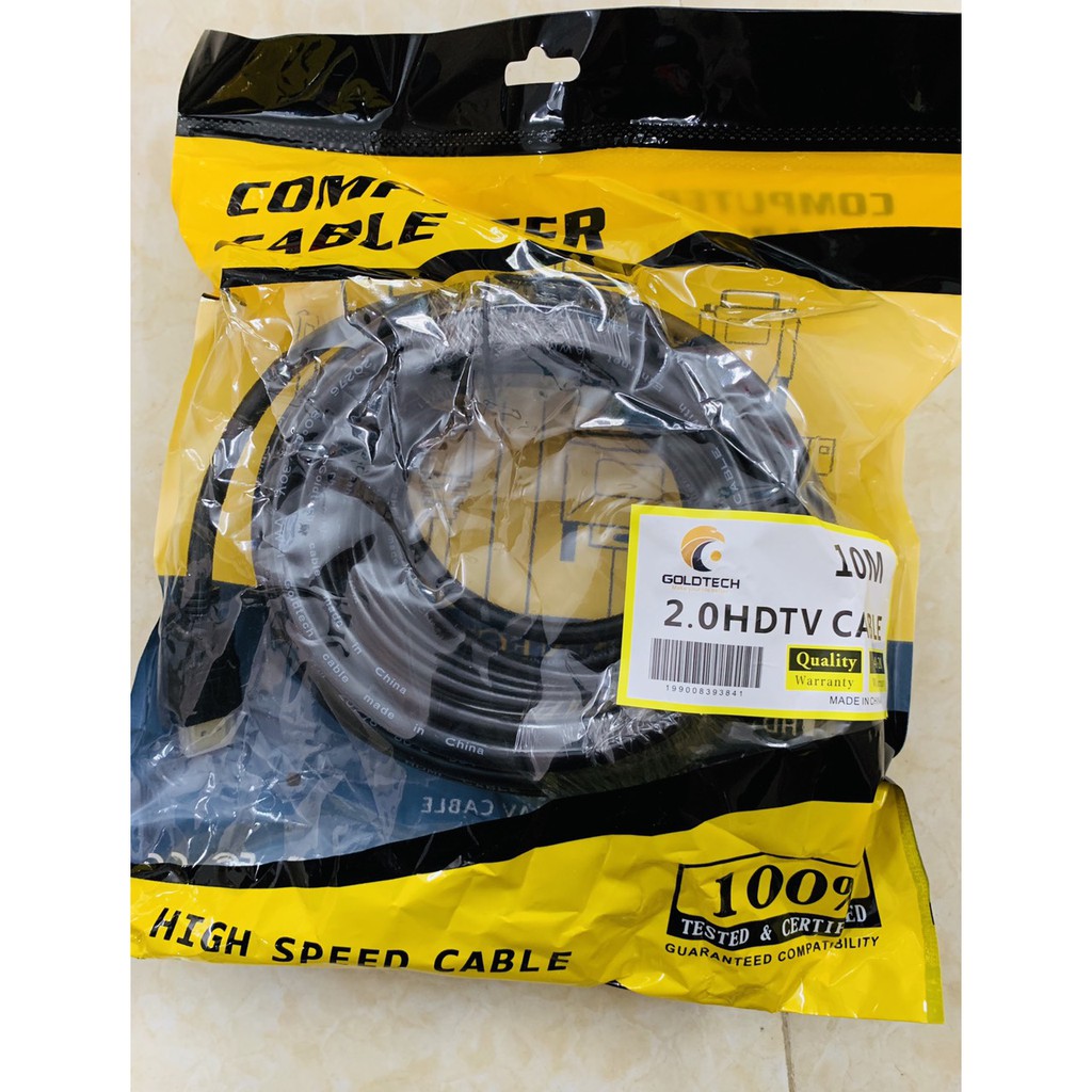 Dây cáp hdmi 10m tròn đen chuẩn kết nối - hdmi goldtech 10m