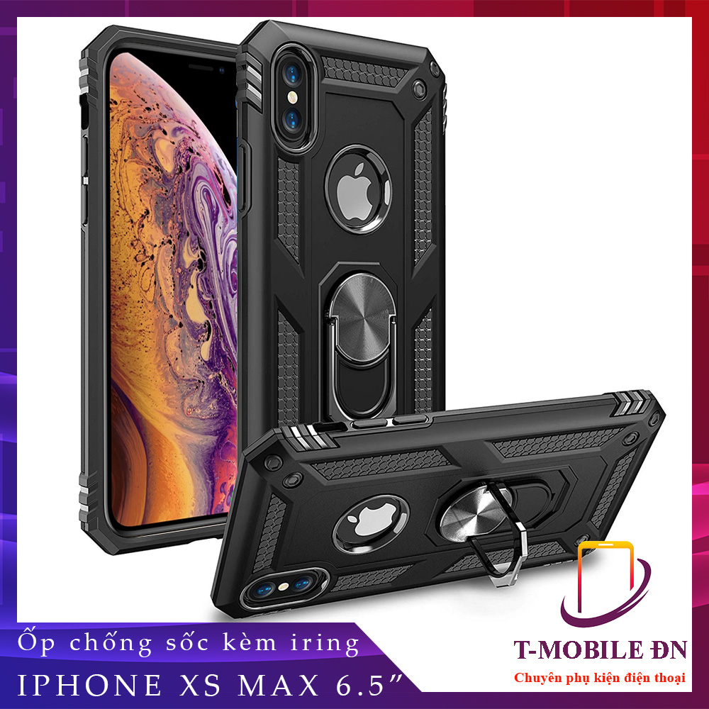 Ốp lưng dành cho iPhone XS Max chống sốc 2 lớp kèm nhẫn iring làm giá đỡ bảo vệ máy toàn diện chuẩn châu âu