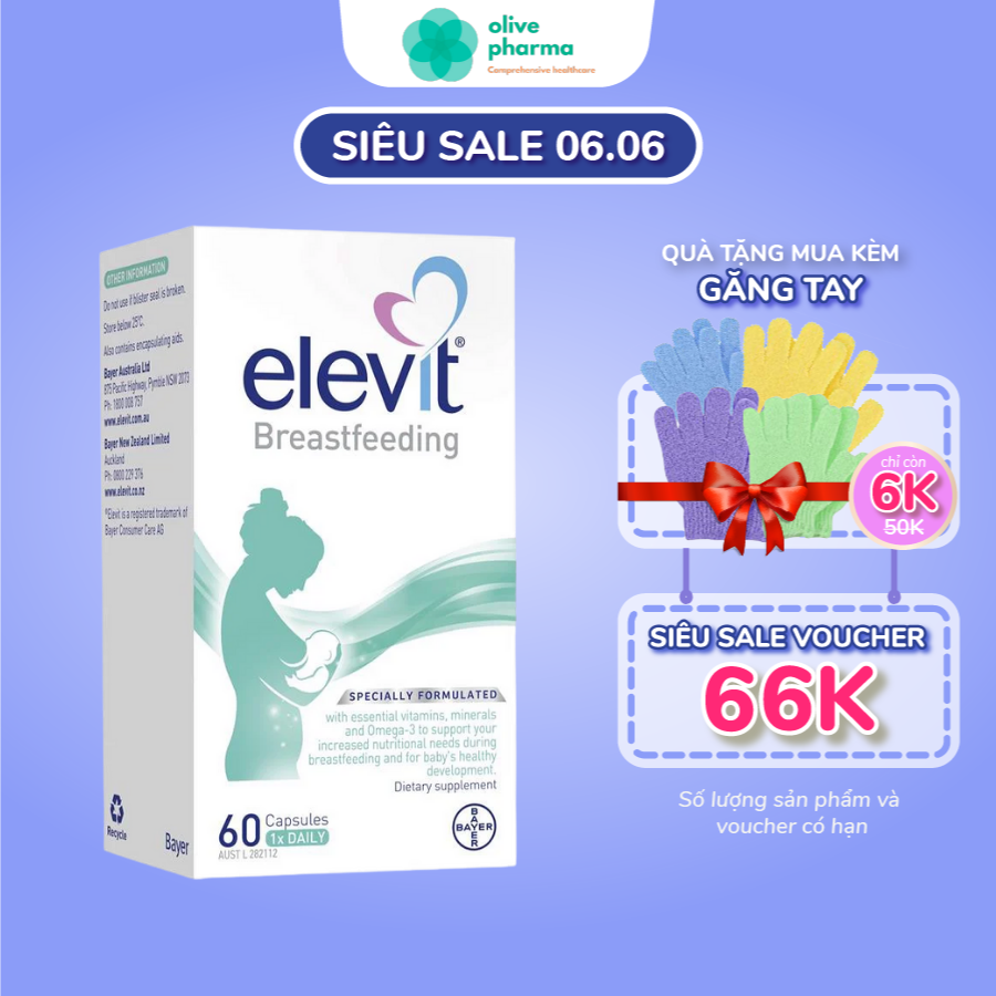 Vitamin tổng hợp sau sinh cho con bú elevit breastfeeding hộp 60 viên mẫu mới - hàng chuẩn úc