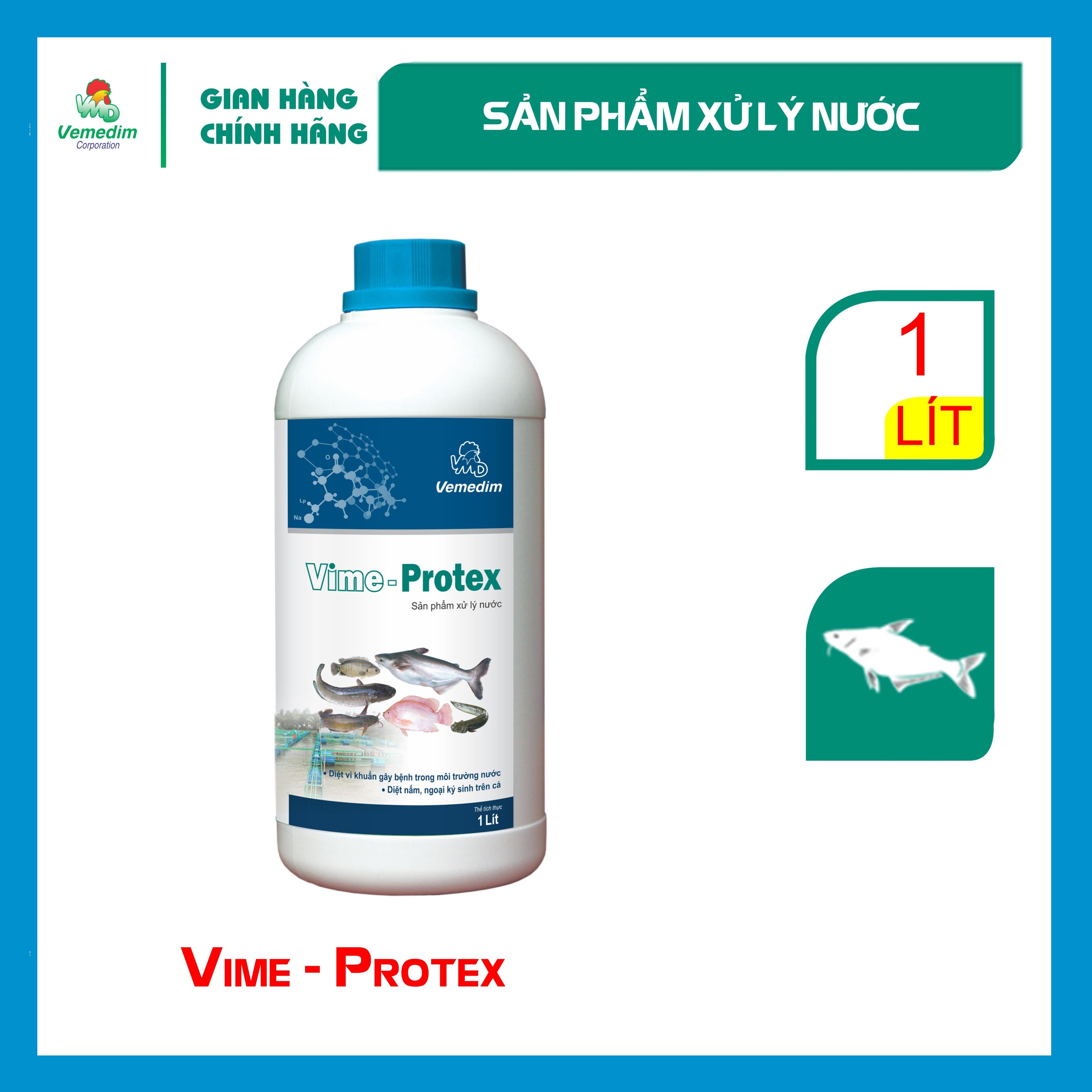 "Hoàn tiền đến 10%" Vemedim Vime-Protex cá, x.ử l.ý nước và diệt khu.ẩn ao nuôi cá, chai 1lit