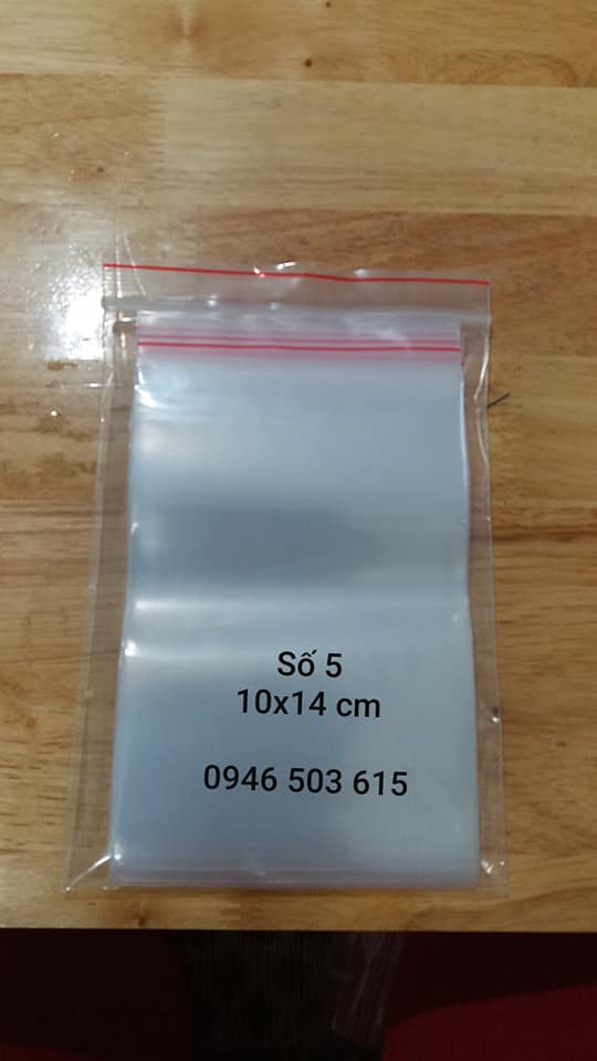 200g Túi zip miết mép viền đỏ trong suốt số 5 kt 10x14 cm đựng được 100g sản phẩm