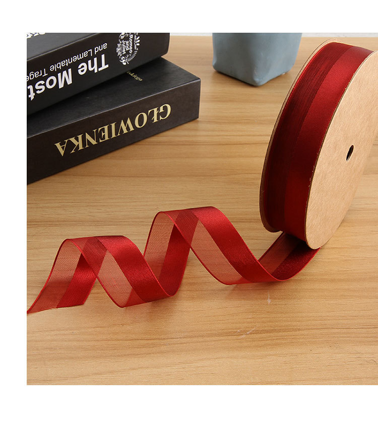 Ruy băng nhũ bo viền hàn mẫu nửa voan ,bản rộng 2,5cm cuộn dài 45m