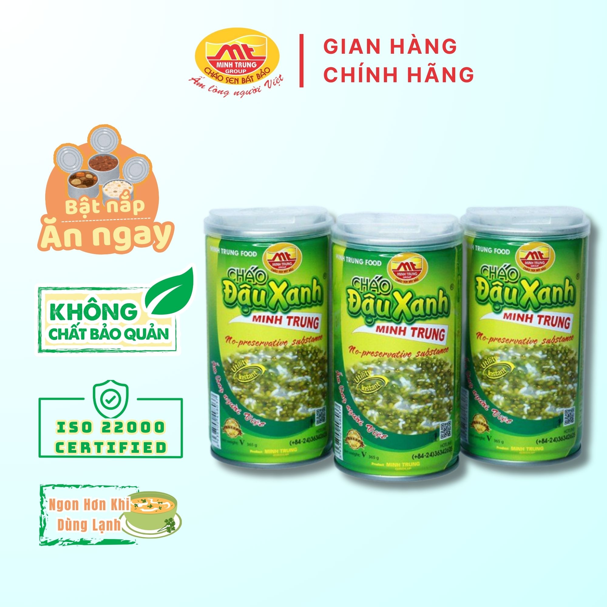 Cháo ăn liền đậu xanh minh trung set 3 lon - chaodauxanh 3