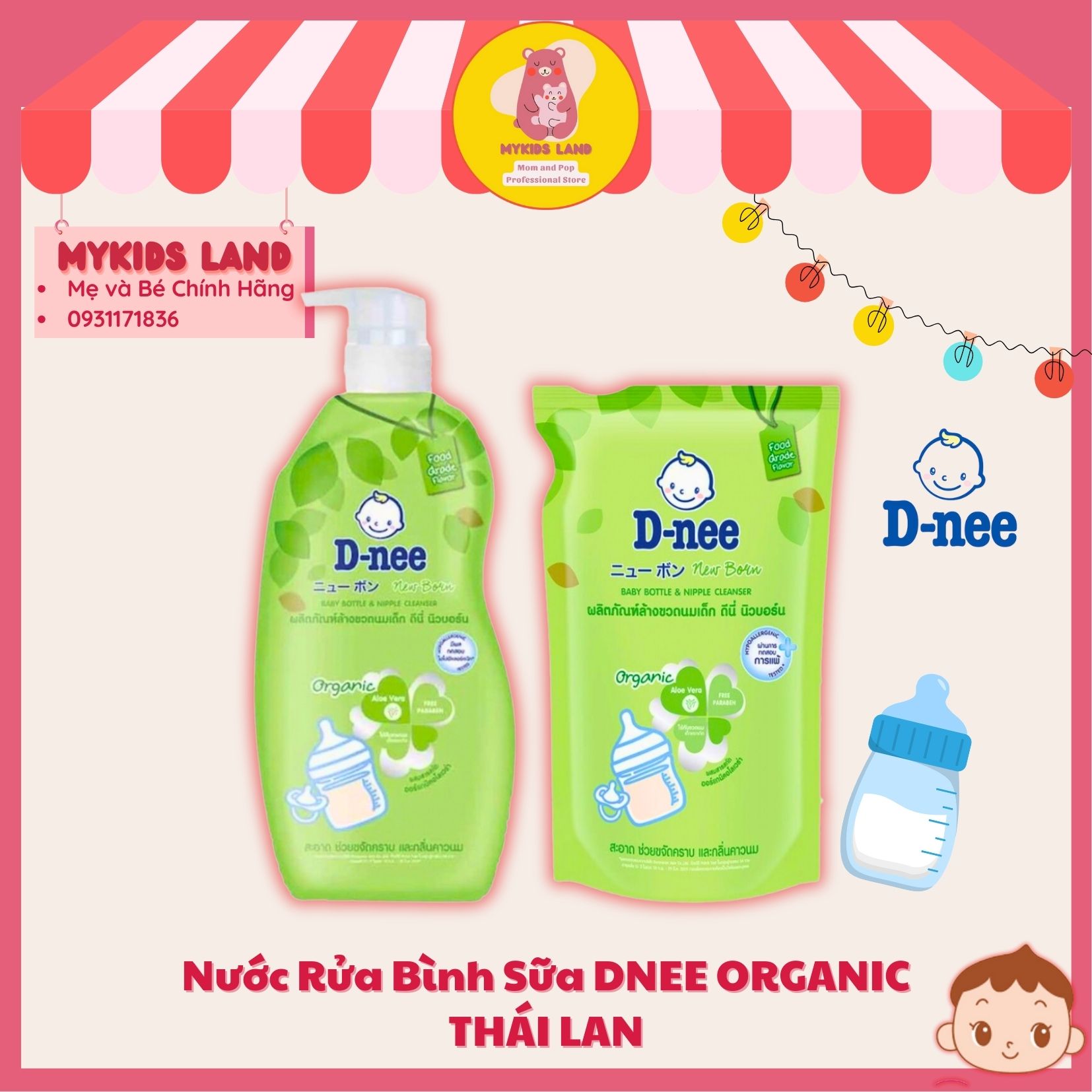 Nước Rửa Bình Sữa DNEE Organic Thái Lan Chai 620ml - Túi 550ml D-nee