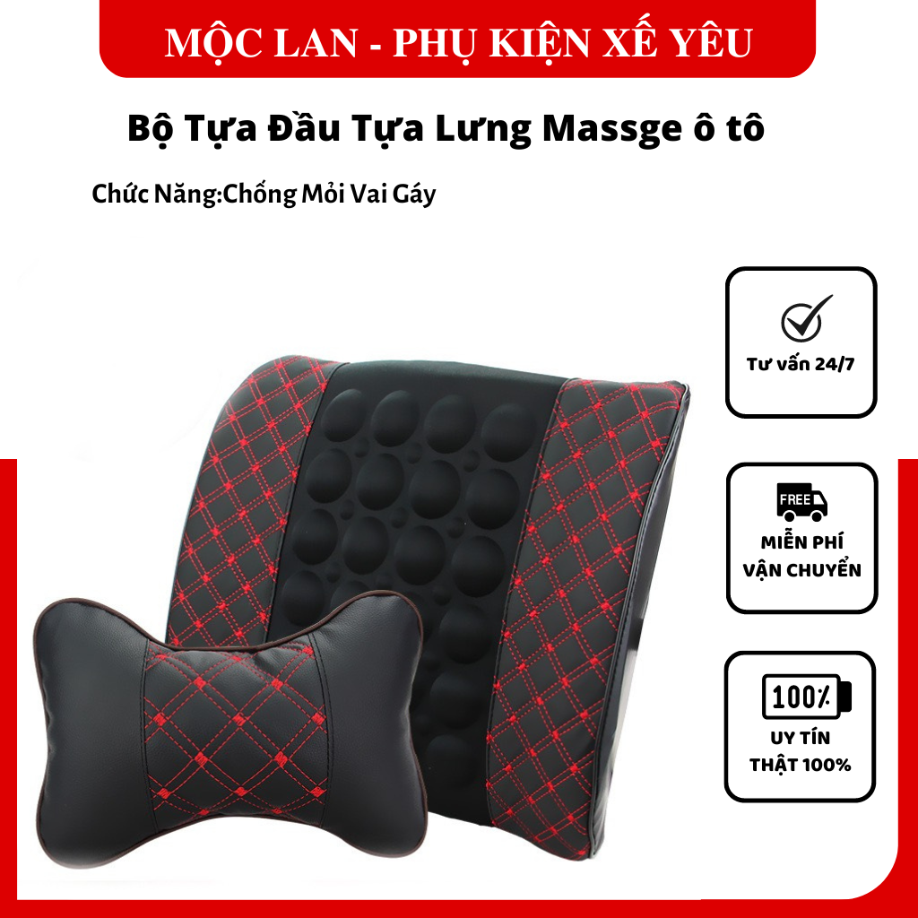 Tựa Lưng Massage Ô Tô - Xài Điện Tẩu 12V – Có Kèm Remote Điều Khiển Độ Rung - Gối tựa lưng trên ô tô massage rung thư giãn