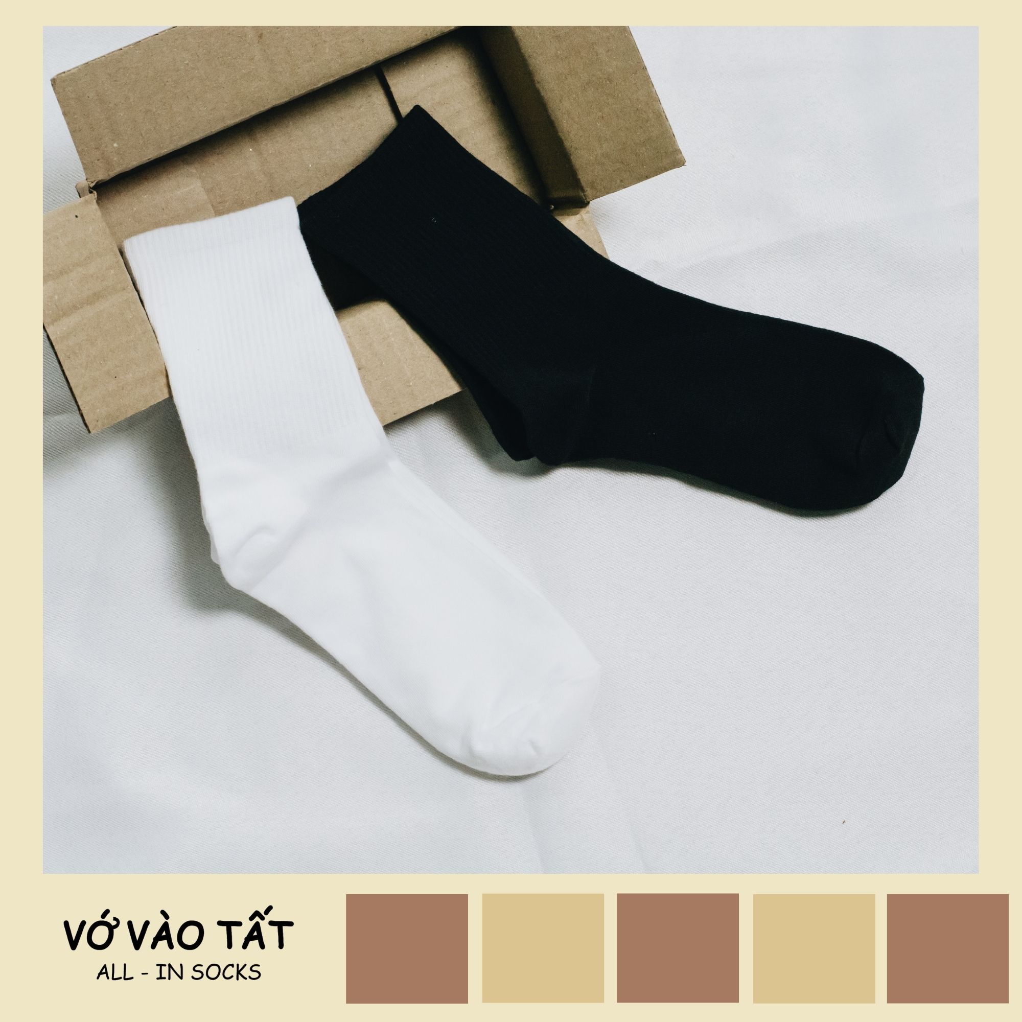 Tất vớ unisex trắng đen trơn