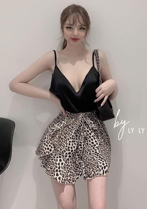 Set Đầm Nữ 2 Dây Màu Da Beo 2 Dây Quyến Rũ Thời Thượng Thời Trang TT