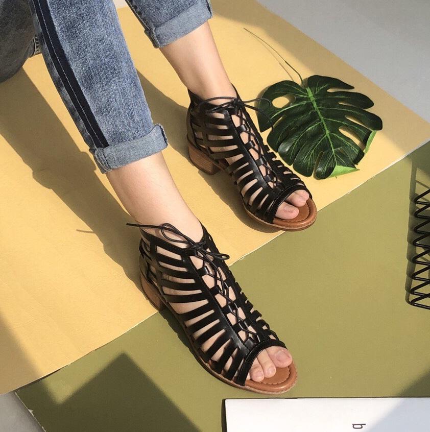 [HCM]Giày sandal chiến binh da cắt lazer đế thấp S370
