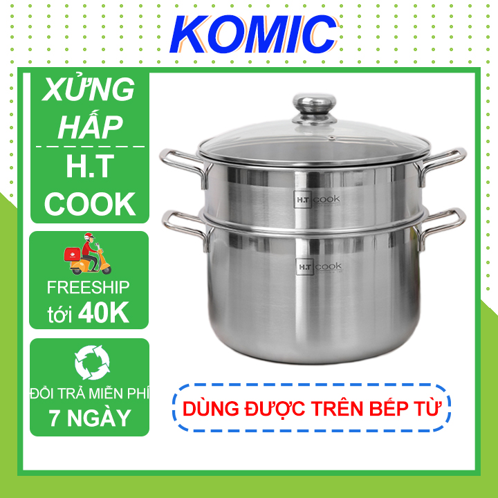 Xửng Hấp, Nồi Hấp 2 Tầng Cao Cấp H.T Cook, Chất Liệu INOX 304, Dùng Được Trên Bếp Từ, Size 28cm