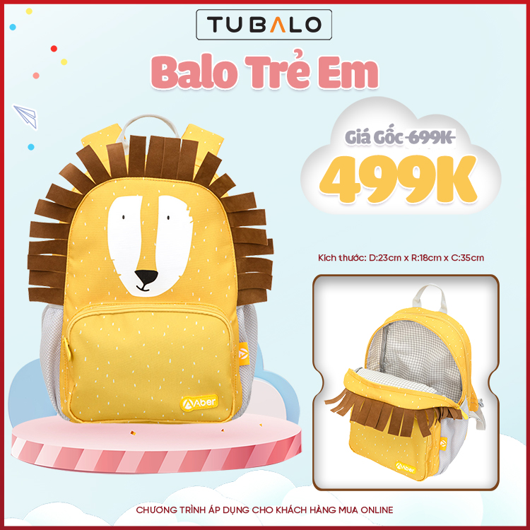 Balo trẻ em TUBALO thương hiệu ABER AB_1138 hình sư tử siêu nhẹ thời trang dễ thương cho bé đi học đi chơi