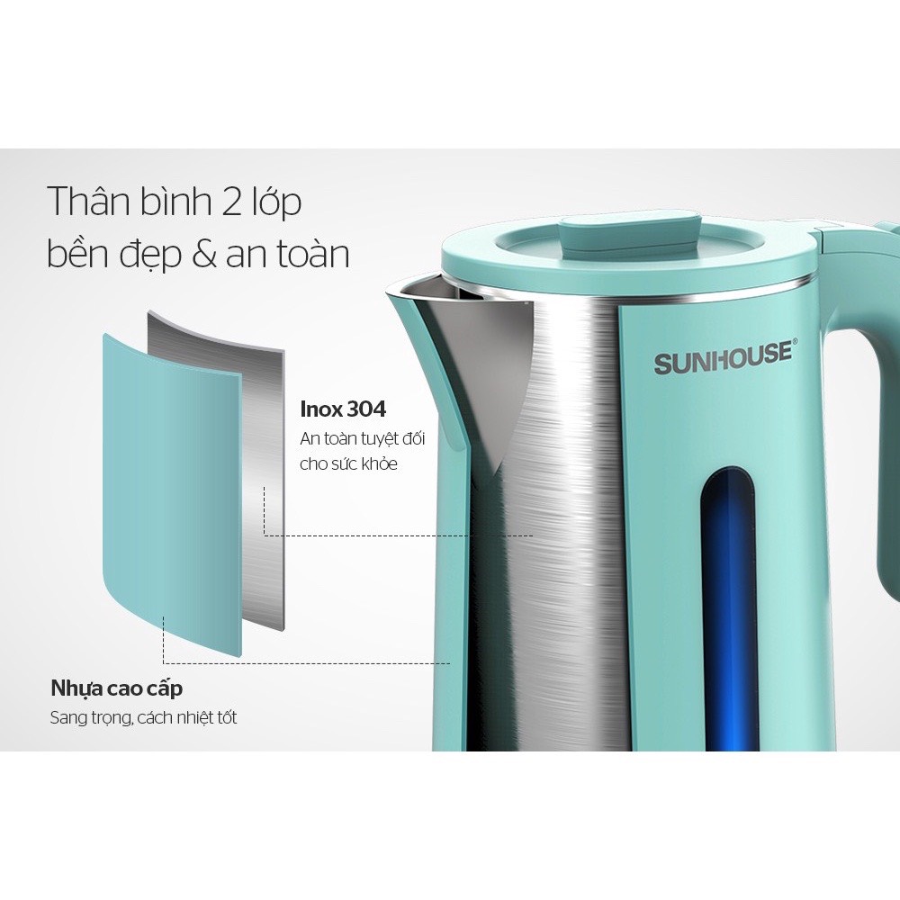 Ấm siêu tốc inox 2 lớp 1.7l sunhouse shd1350