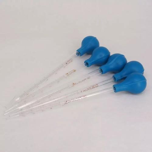 Pipet hút thủy tinh, ống hút chia vạch 5ml, bầu cao su, dài 23cm
