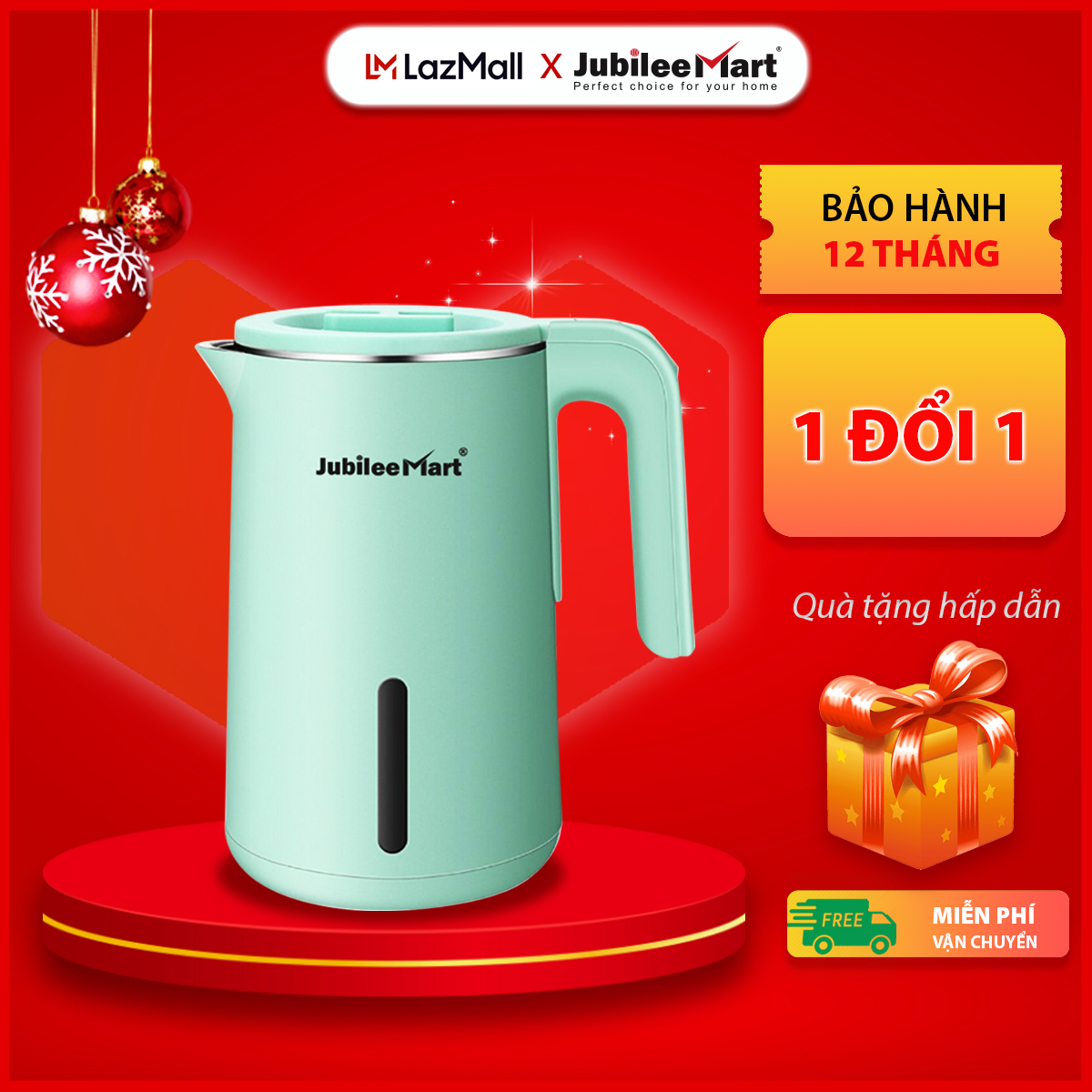 [SIÊU SALE]   Ấm Đun Siêu Tốc Cao Cấp Chính Hãng Jubilee Mart 1.8 Lít với 3 lớp cách nhiệt chống bỏng Bảo Hành Chính Hãng 12 Tháng - Bình Đun Siêu Tốc Giữ Nhiệt Thiết Kế Thời Trang Sang Trọng