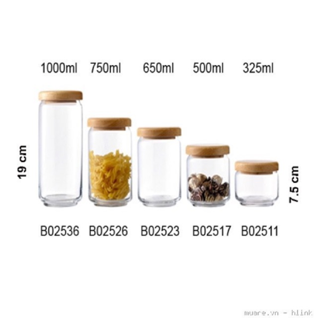 Hũ thuỷ tinh nắp gỗ 1000ml ocean