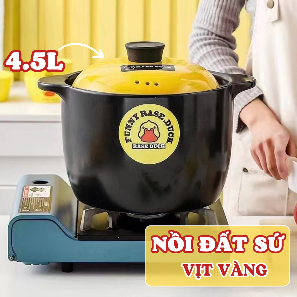 Nồi đất tráng men chống dính vịt vàng dung tích 4.5l, nồi đất kho cá nấu dùng cho mọi loại bếp
