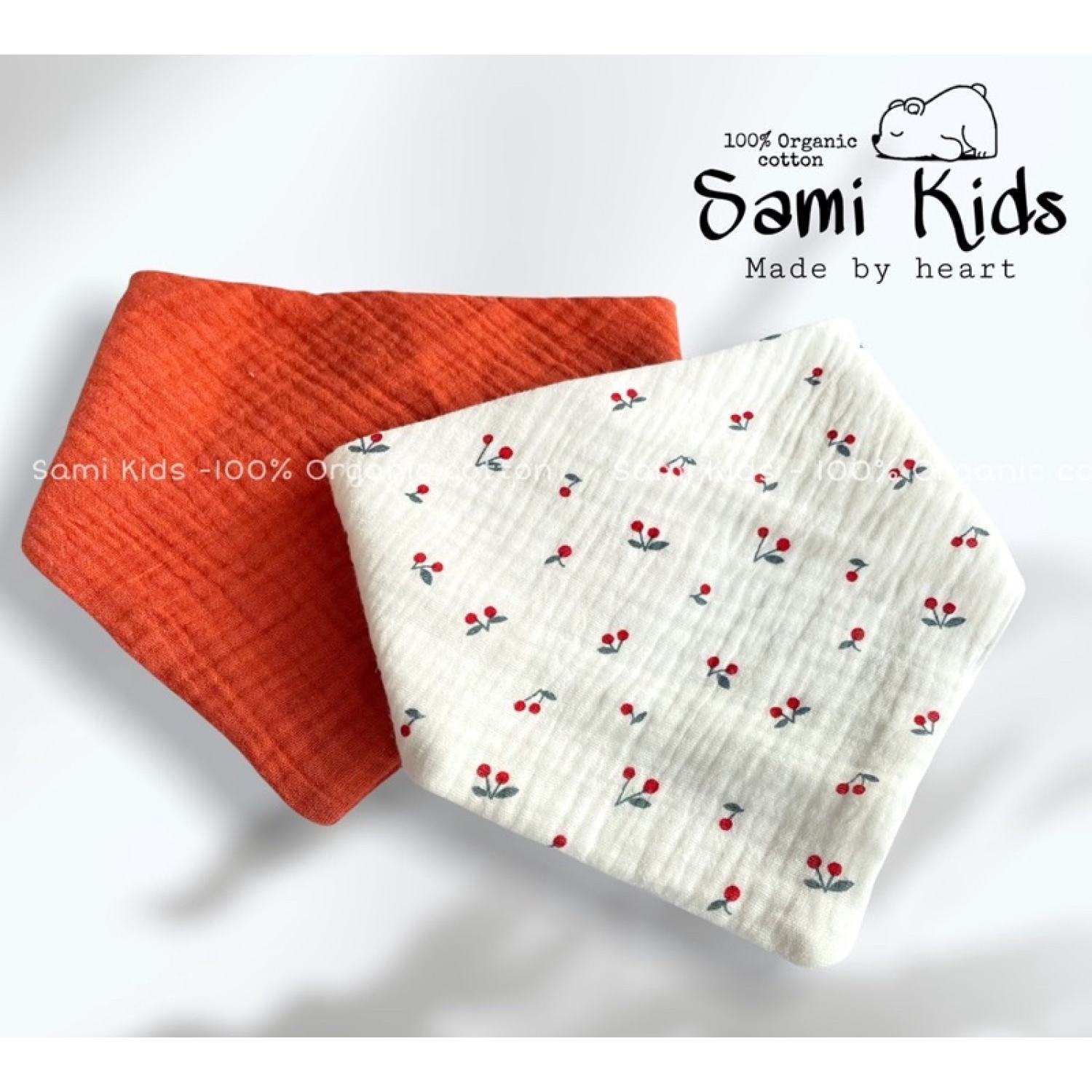 Set 2 yếm xô muslin thấm hút tốt, giữ ấm cổ bé 100% organic cotton