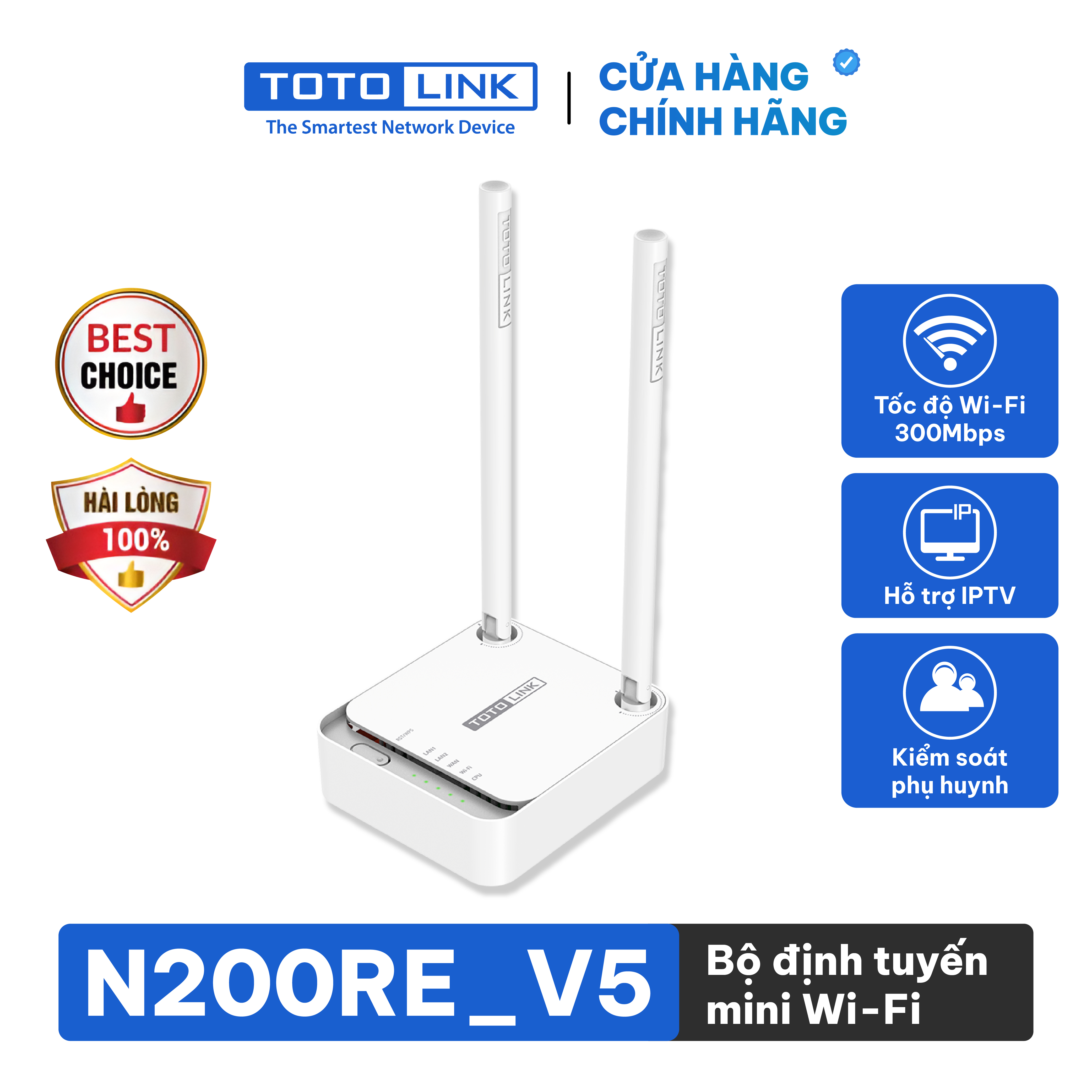 Router Wi-Fi TOTOLINK N200RE-V5 chuẩn N 300Mbps