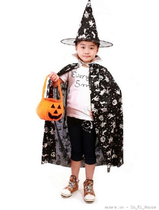 Bộ hóa trang lễ hội Halloween áo choàng và nón phù thủy