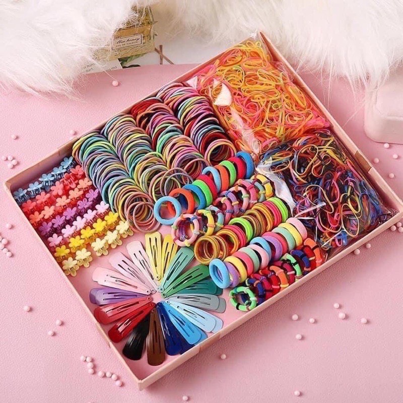 Hộp kẹp tóc 780 món cho bé set 780 chi tiết cột kẹp tóc cho bé-dây buộc tóc bé gái-kẹp tóc bé gái