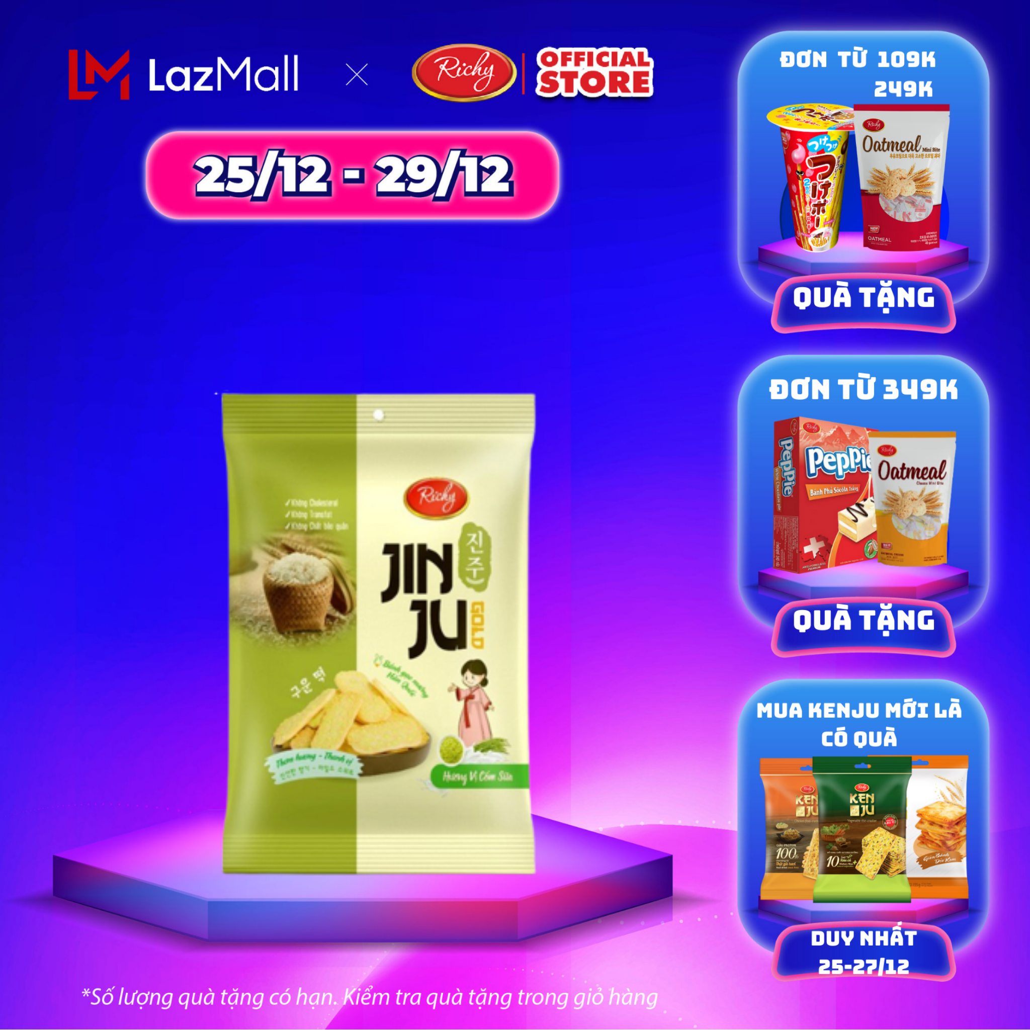 [SALE CUỐI NĂM 25-29/12] [MUA 3 GÓI JINJU TẶNG 1 GÓI TỰ CHỌN] Bánh gạo Jinju - vị cốm sữa hsd lên đến 10 tháng Richy